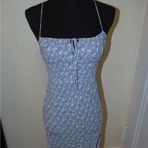 Long blue floral midi dress